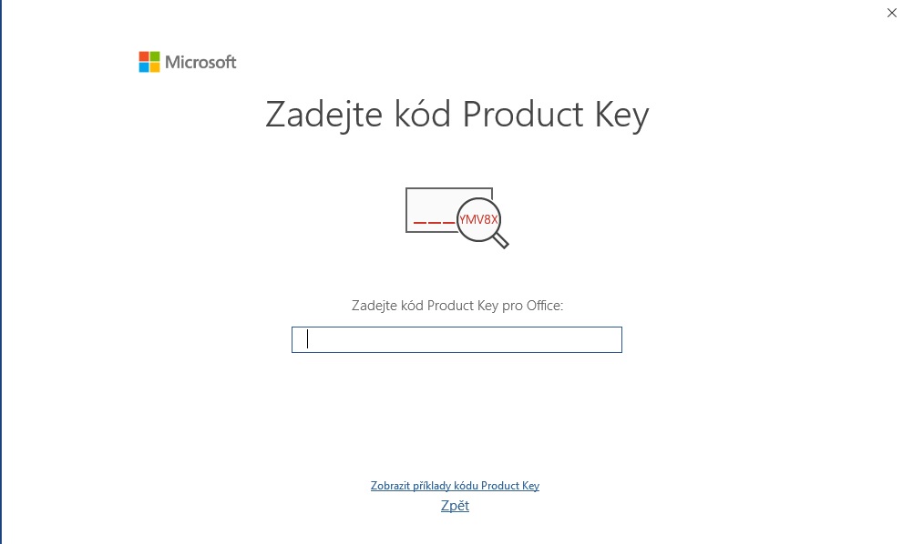 Zadejte product key